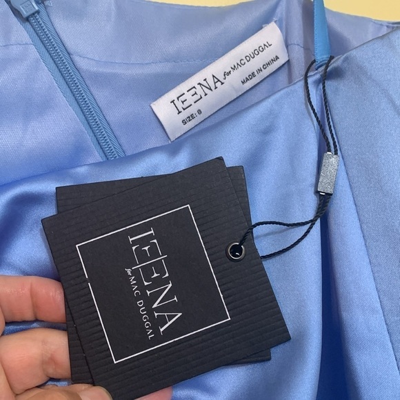 Ieena for MacDuggal NWT 1 Shoulder Long Sleeve Satin Cocktail Dress 8 FLAWS - Picture 8 of 11